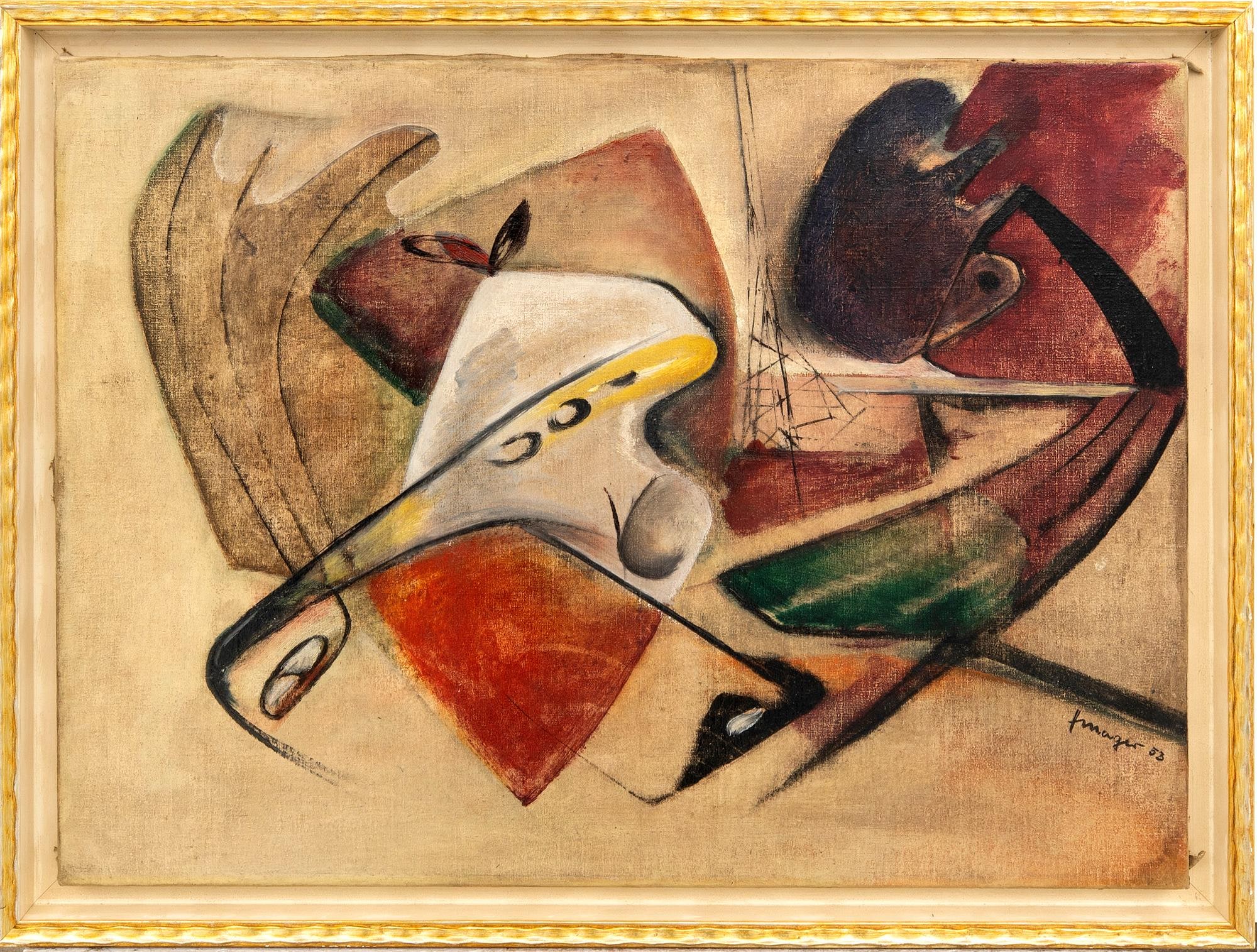 Heiko Mager, Composition (1953). Framed front view.