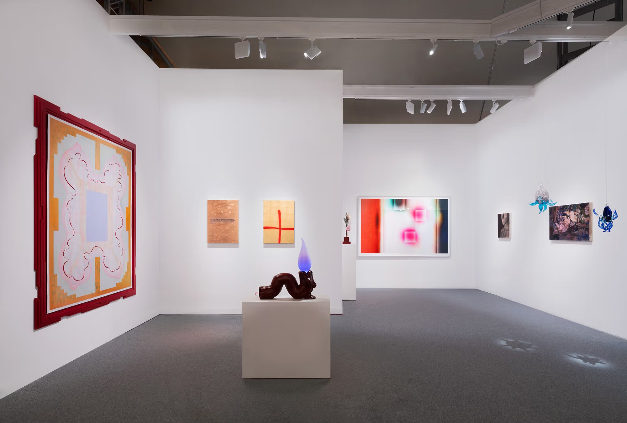 Tai Shani, Haunted by a Million Small Suns (Cardinal). Installation view, Gathering’s booth, MAZE Art Gstaad.
