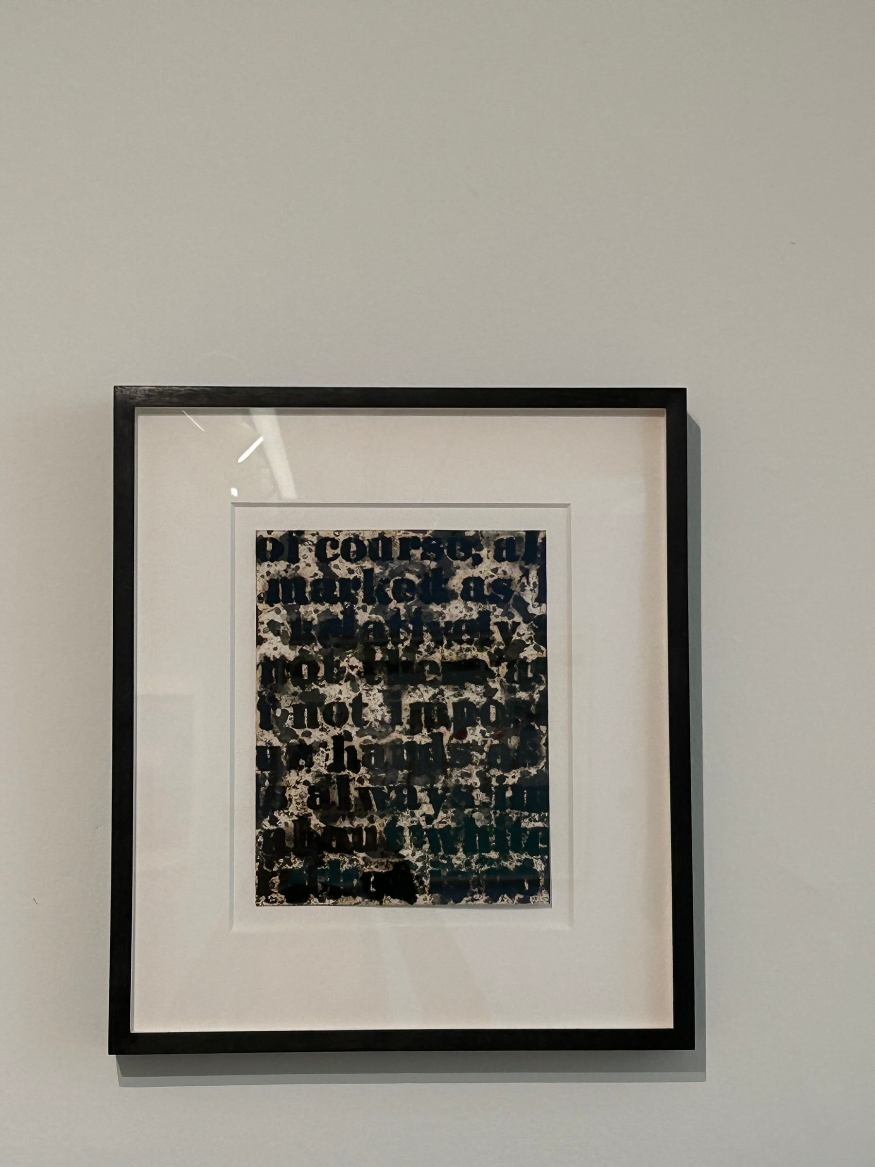 Glenn Ligon, Study for “White Series” (1995). Front view in the black frame and white mount.