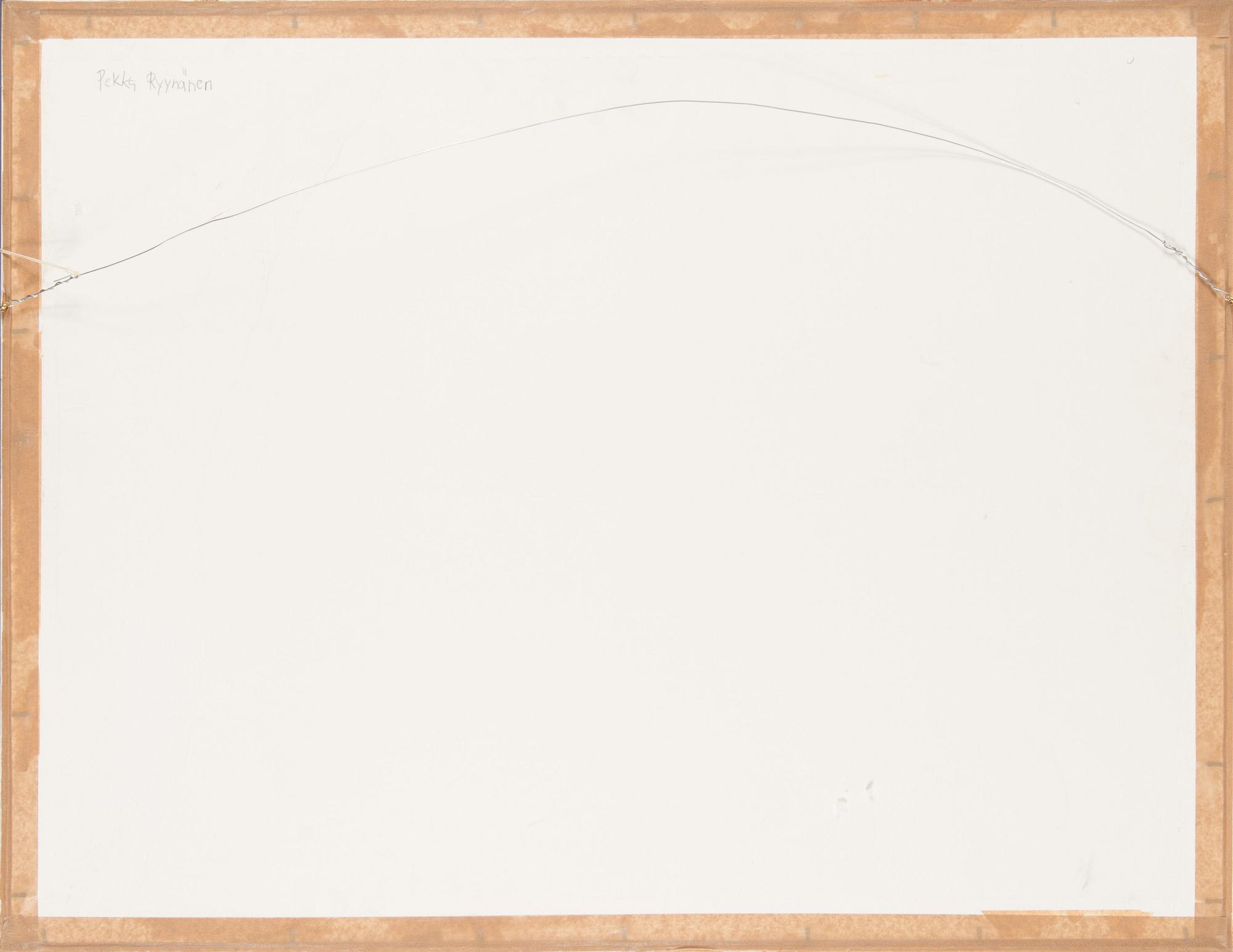 Reverse of the framed work, with Pekka Ryynänen written near the upper left.