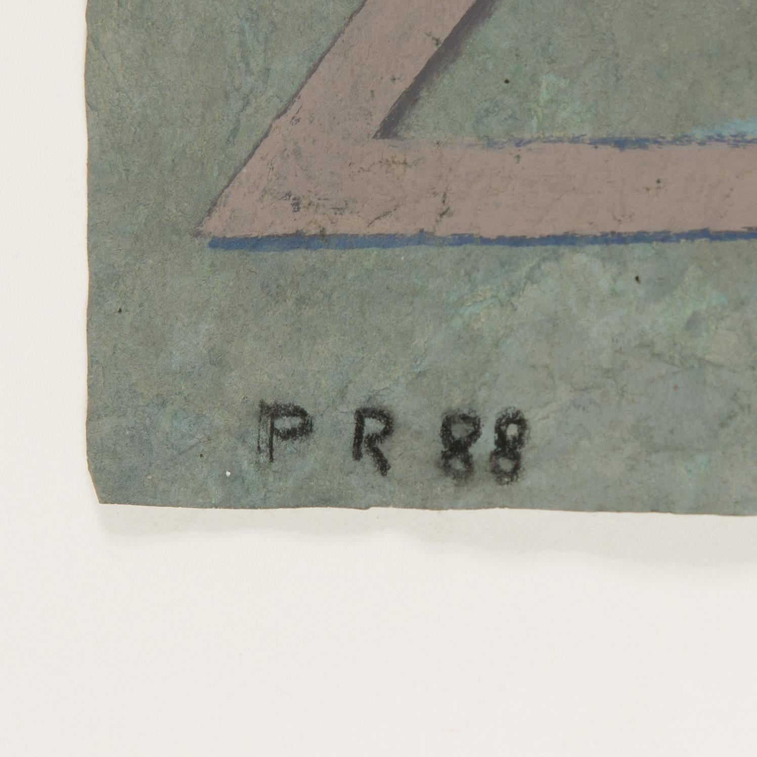 Detail of the initials P R and date 88 at the lower left.